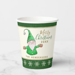 Niedlich Gnome Individuelle Name Grün Weihnachten Pappbecher