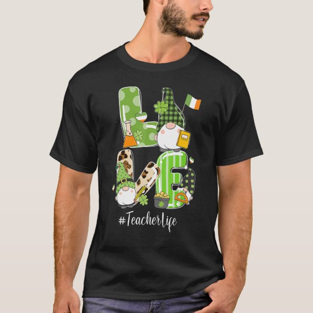 Niedlich Gnome Kleeblatt LIEBE Lehrer T-Shirt (Vorderseite)