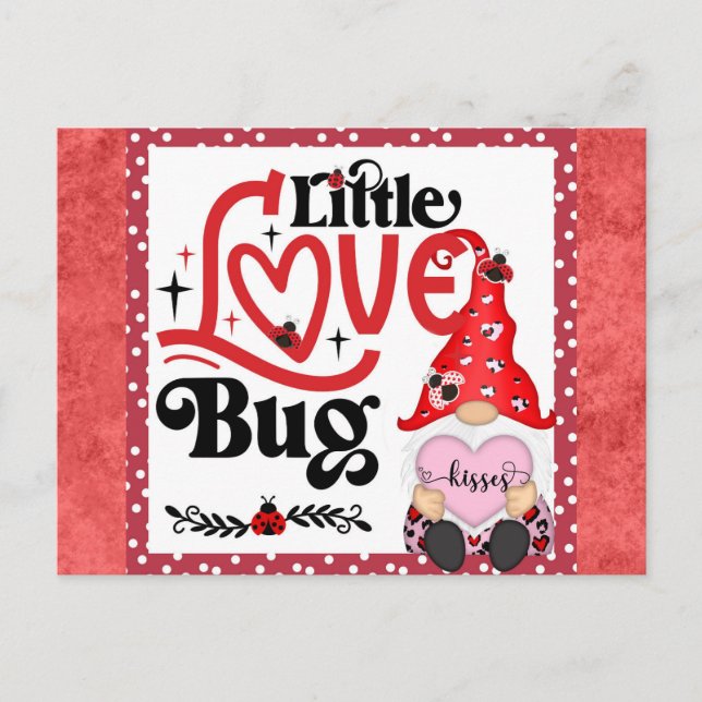 Niedlich Gnome Little Liebe Bug Ladybug Valentinst Postkarte (Vorderseite)