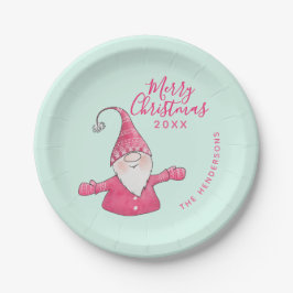 Niedlich Gnome Mint Green Pink Custom Frohe Weihna Pappteller