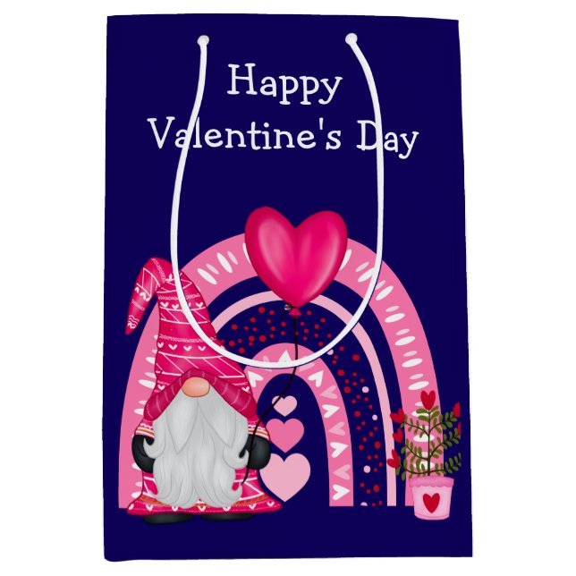 Niedlich Gnome Rainbow Valentine Mittlere Geschenktüte (Vorderseite)