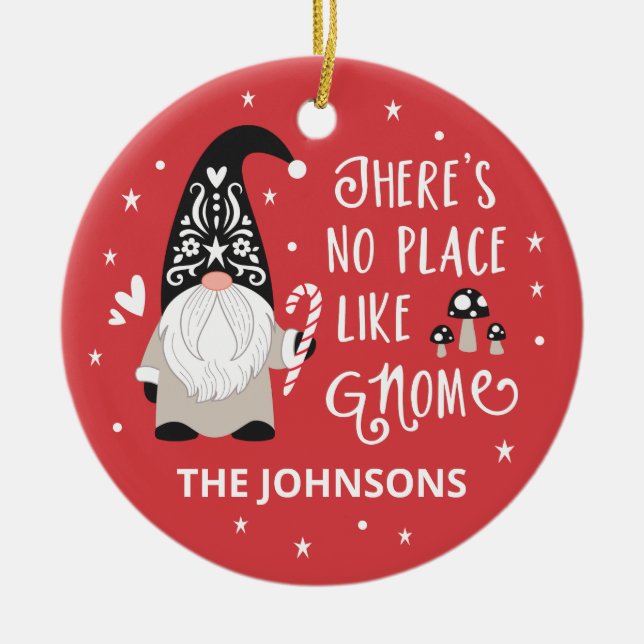 Niedlich Gnome Weihnachtsfamilie Foto Keramik Ornament (Vorne)