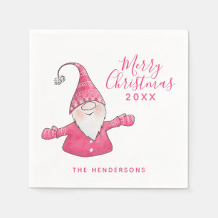 Niedlich Gnome Weiß und Rosa Frohe Weihnachten Serviette