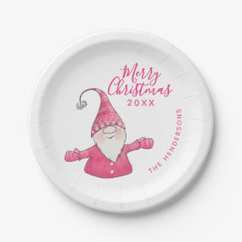 Niedlich Gnome White and Pink Custom Frohe Weihnac Pappteller