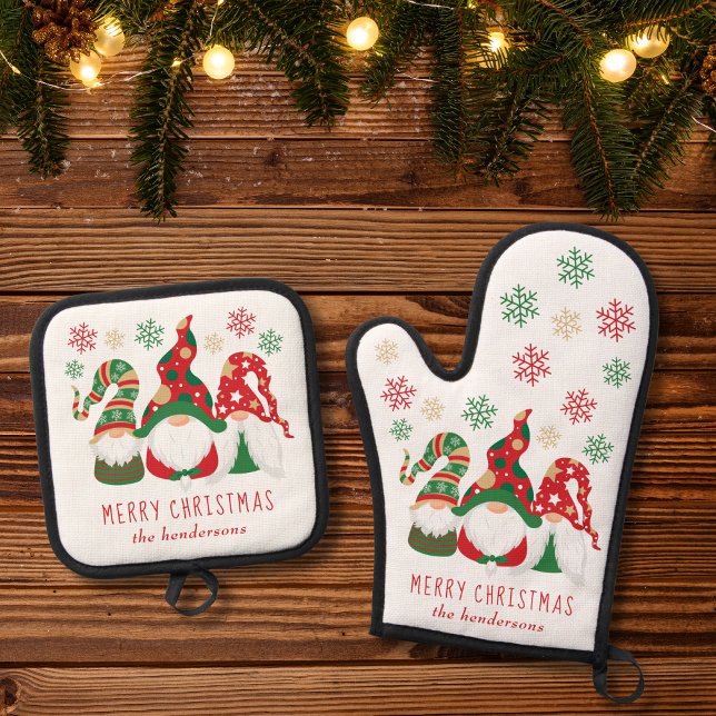 Niedlich Gnomes Frohe Weihnachten Personalisiert Ofenhandschuh & Topflappen-Set (Von Creator hochgeladen)