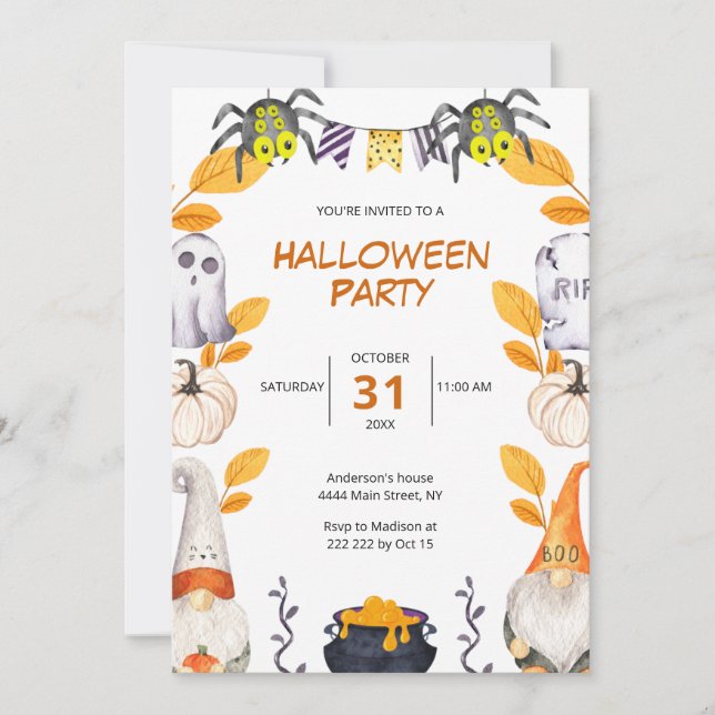 Niedlich Gnomes Halloween Einladung (Vorderseite)