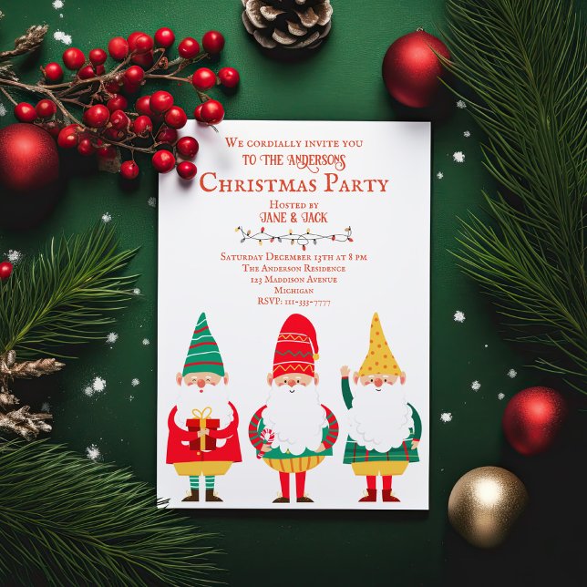 Niedlich Gnomes HO HO HO Weihnachts-Party Einladung (Von Creator hochgeladen)