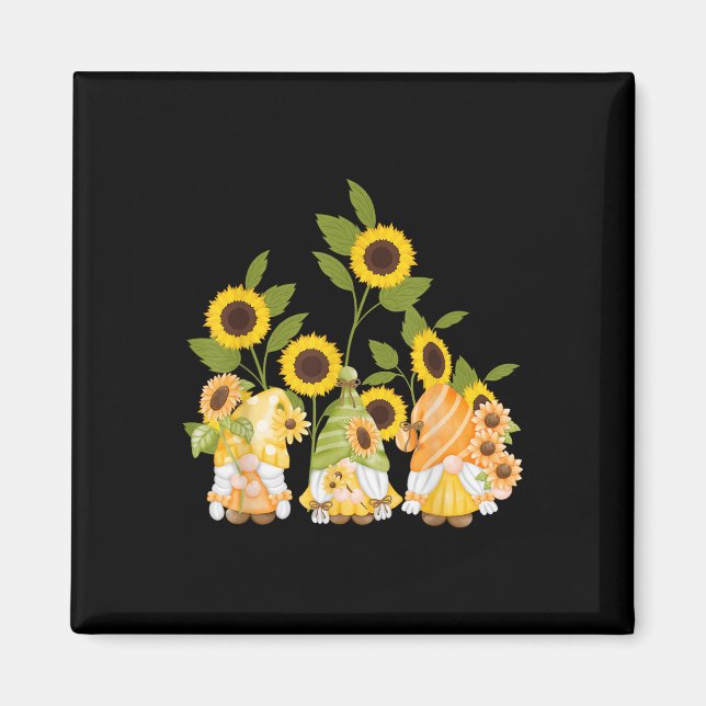 Niedlich Gnomes Sonnenblumen Garten Frauen Sommer Magnet (Vorne)