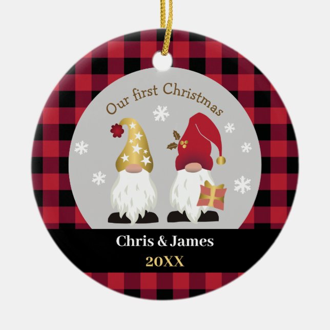Niedlich Gnomes Unser erstes Weihnachtsbüffel Kari Keramik Ornament (Vorne)