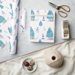 Niedlich Gnomes Watercolor Blauer Weihnachtsschnee Geschenkpapier