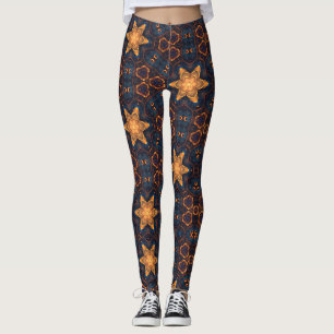Niedlich Gold Blume Stars Blau Leggings