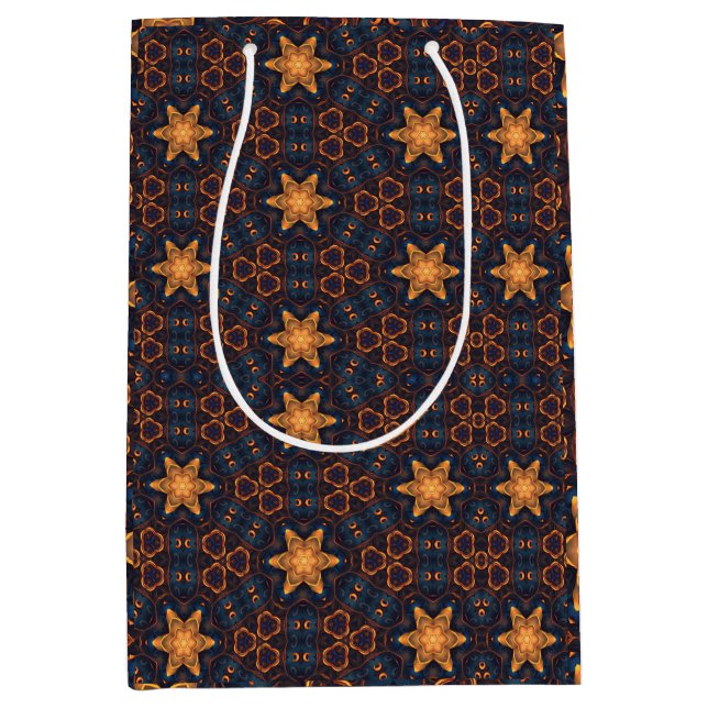 Niedlich Gold Blume Stars Blau Mittlere Geschenktüte (Vorderseite)