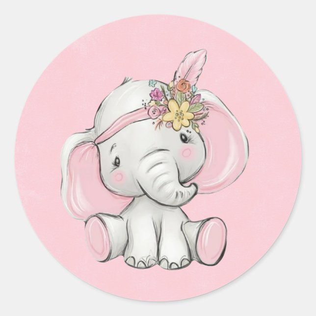 Niedlich Gold Glitzer Elephant Girl Baby Dusche Runder Aufkleber (Vorderseite)