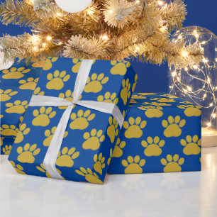Niedlich Gold Glitzer Paw Prints Pet Lovers Blue Geschenkpapier