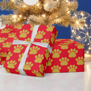 Niedlich Gold Glitzer Paw Prints Pet Lovers Red Geschenkpapier