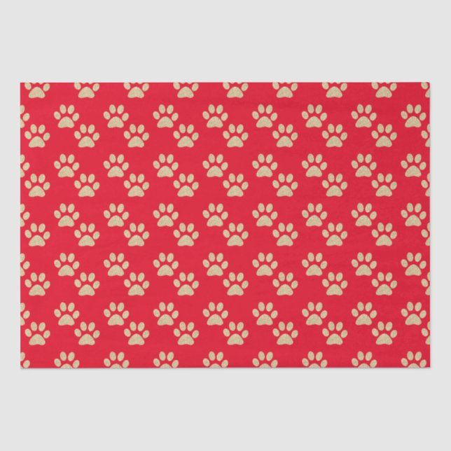 Niedlich Gold Glitzer Paw Prints Pet Lovers Red Seidenpapier (Vorderseite)