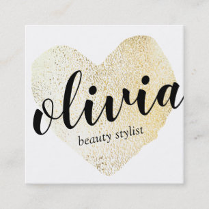 Niedlich Gold Heart Handgeschriebene Kalligrafie Quadratische Visitenkarte