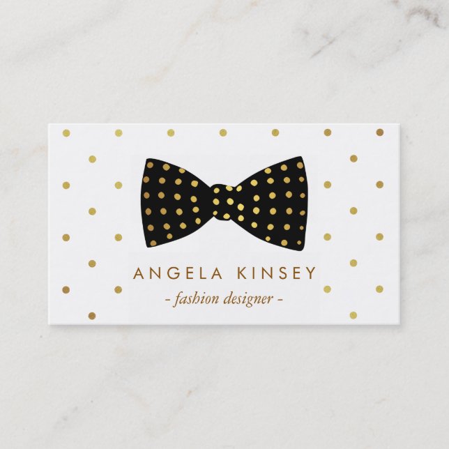 Niedlich Gold Polka Dots Ribbon Bow Visitenkarte (Vorderseite)