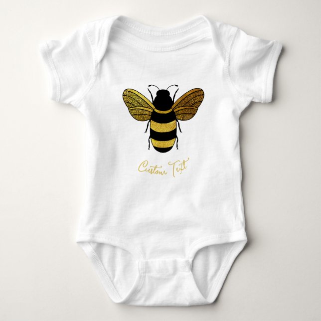 NIEDLICH GOLD SCHWARZ BUMBLEBEE CUSTOM TEXT BEE BABY STRAMPLER (Vorderseite)