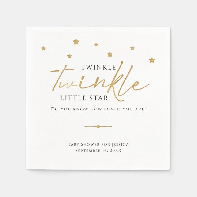 Niedlich Gold Stars Twinkle Twinkle Baby Dusche Serviette (Vorderseite)