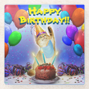 Niedlich Golden Festive Birthday Kitty Glasuntersetzer