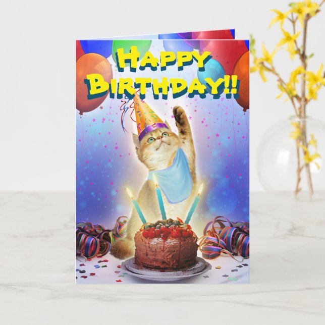 Niedlich Golden Festive Birthday Kitty Karte (Gelbe Blume)