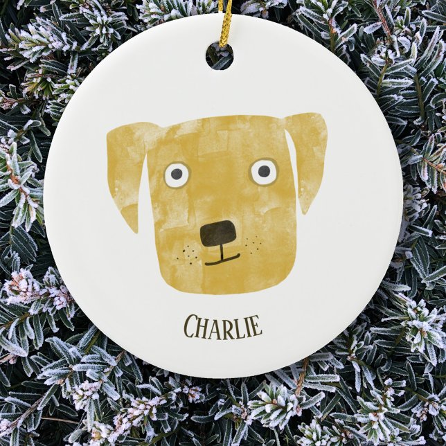 Niedlich Golden Labrador Retriever Dog Personalisi Keramik Ornament (Fun Golden Yellow Labrador Retriever dog personalized name Christmas ornament)