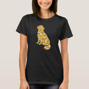 Niedlich Golden Retriever Blume Floral Silhouette  T-Shirt