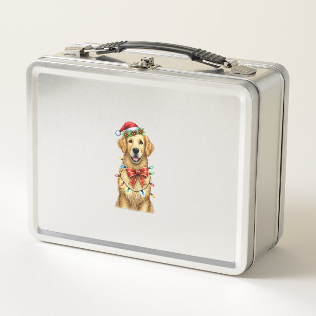 Niedlich Golden Retriever Dog Coquette Bow Weihnac Metall Brotdose (Vorderseite)