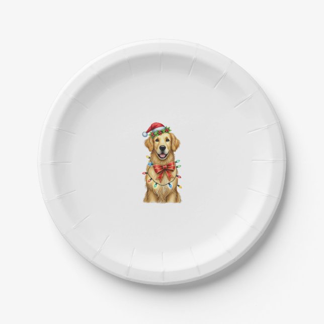 Niedlich Golden Retriever Dog Coquette Bow Weihnac Pappteller (Vorderseite)