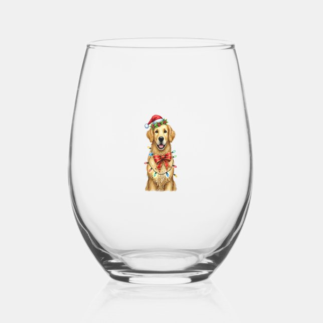 Niedlich Golden Retriever Dog Coquette Bow Weihnac Weinglas Ohne Stiel (Vorderseite)