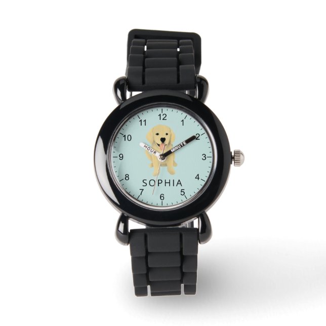 Niedlich Golden Retriever Dose Kids Armbanduhr (Vorderseite)