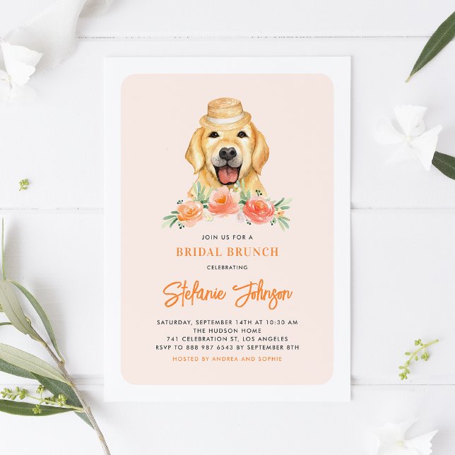Niedlich Golden Retriever Peach Blume Bridal Brunc Einladung (Von Creator hochgeladen)