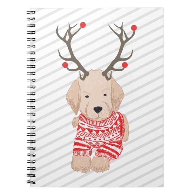 Niedlich Golden Retriever Puppy Christmas Antlers Notizblock (Vorderseite)