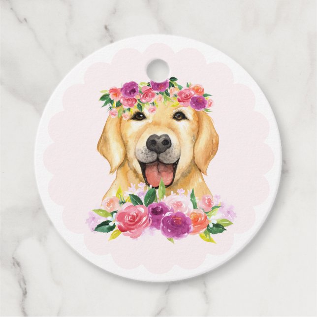 Niedlich Golden Retriever und Purple Blumen Danke Geschenkanhänger (Vorderseite)