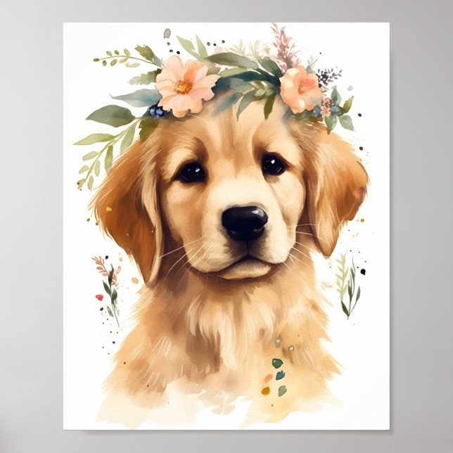 Niedlich Golden Retriever Wasserfarbe Adorable Hun Poster (Vorne)