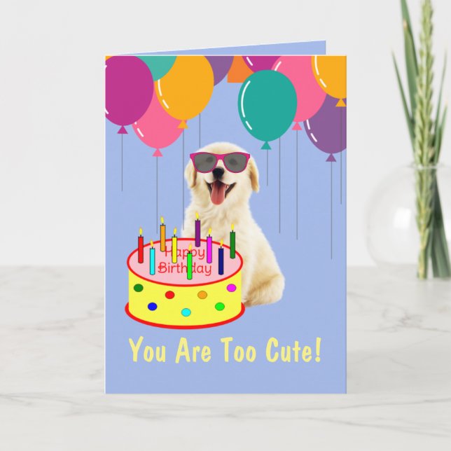 Niedlich Golden Retriever Welpe Geburtstag Karte (Vorderseite)