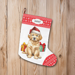Niedlich Golden Retriever Welpe Weihnachtsmannmütz Großer Weihnachtsstrumpf