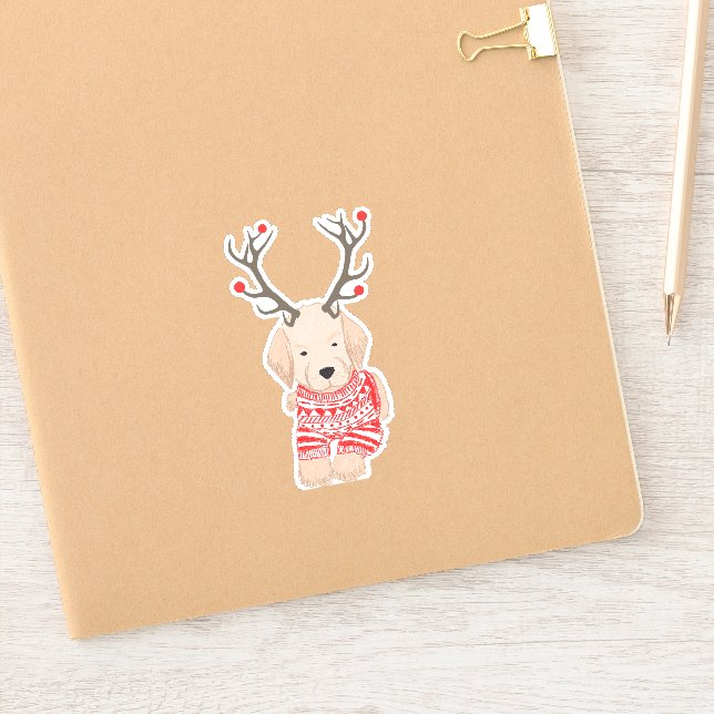 Niedlich Golden Retriever Welpe Weihnachtssüßchen Aufkleber (Notizbuch)