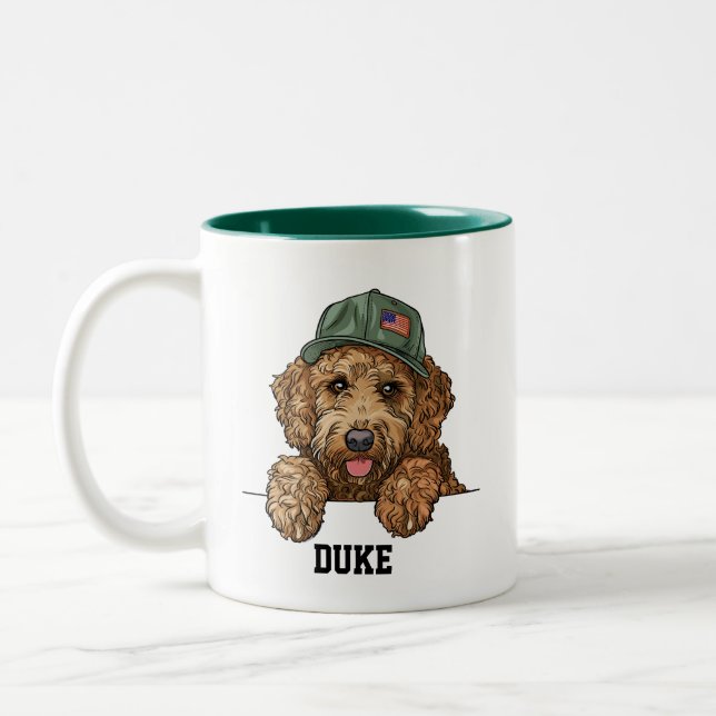 Niedlich Goldendoodle Patriot Zweifarbige Tasse (Links)