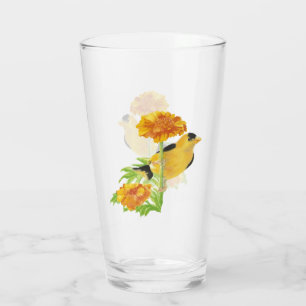 Niedlich Goldfinch Garden Bird Marigold Gelbe Blum Glas