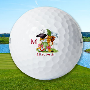 Niedlich Golfer Gnome Personalisiert Modernes Mono Golfball