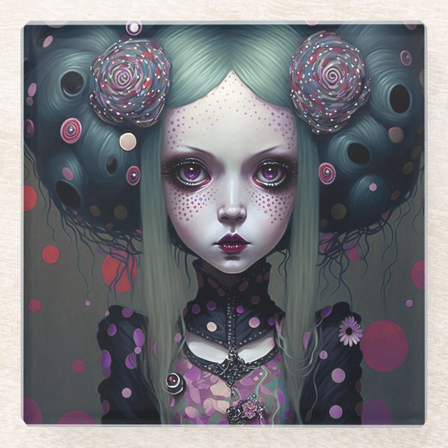 Niedlich Goth Girl Lila Black Fantasy Art Glasuntersetzer (Vorderseite)