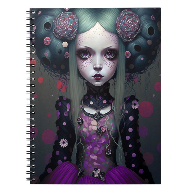 Niedlich Goth Girl Lila Black Fantasy Art Notizblock (Vorderseite)