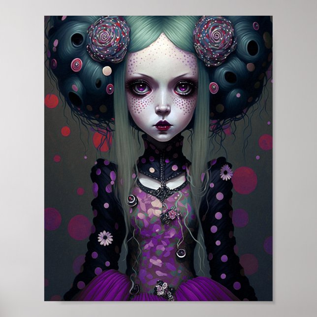 Niedlich Goth Girl Lila Black Fantasy Art Poster (Vorne)