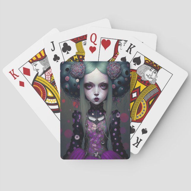 Niedlich Goth Girl Lila Black Fantasy Art Spielkarten (Rückseite)