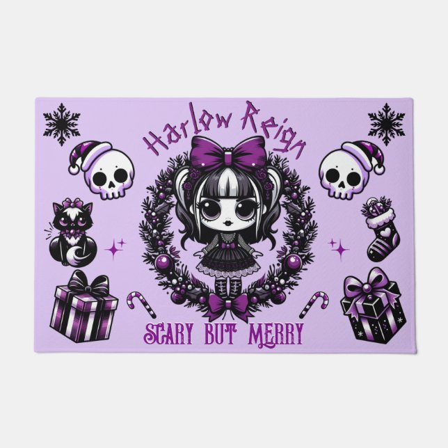 Niedlich Goth Girl Lila & Black Gothic Weihnachten Fußmatte (Vorderseite)