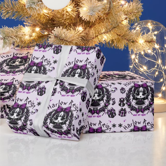 Niedlich Goth Girl Lila & Black Gothic Weihnachten Geschenkpapier (Feiertage)