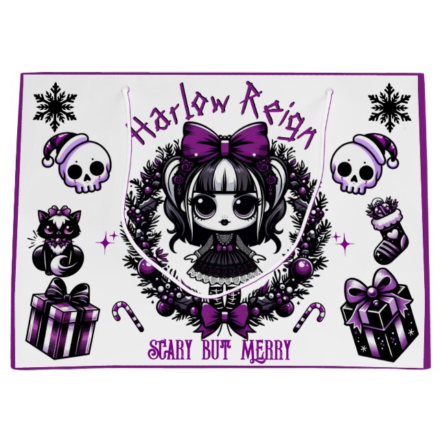 Niedlich Goth Girl Lila & Black Gothic Weihnachten Große Geschenktüte (Vorderseite)