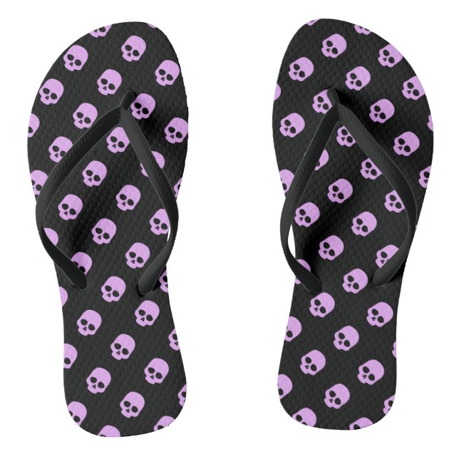 Niedlich Goth Pink Skulls Flip Flops (Fußbett)
